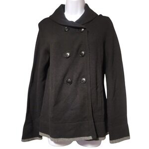 Gap Women Medium Black Lambswool Blend Double Breasted Pea Coat Cardigan Sweater